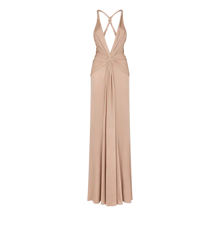 V-NECK CRISS-CROSS EVENING DRESS DEEP OYSTER online